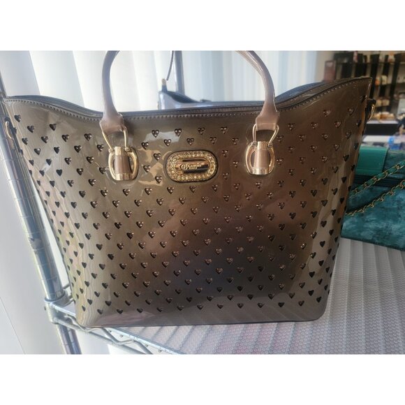 Brangio Italy Vegan Leather Tote Bag With Heart Cutout Design & Gold-Tone Hardwa - Picture 2 of 7